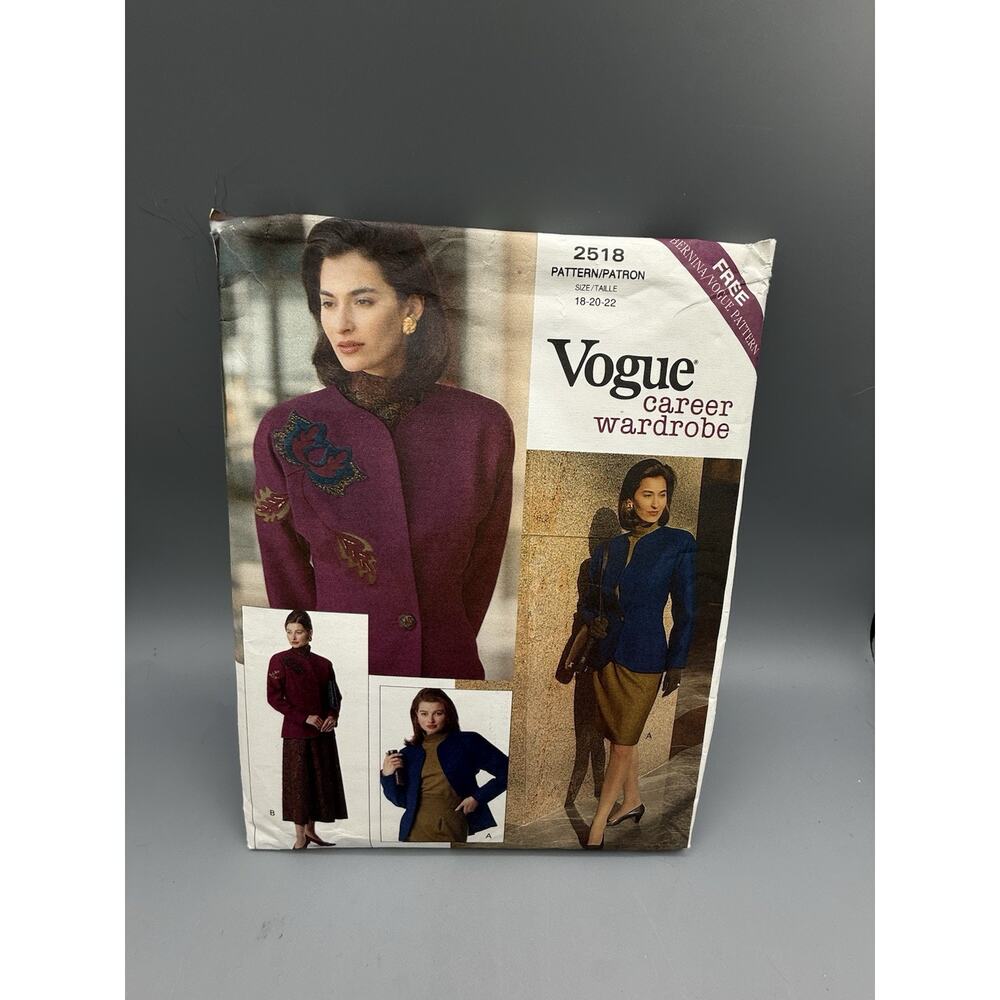 Vogue 2518 Sewing Pattern Uncut Misses Jacket Skirt Pants Sz 18-22